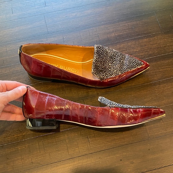 Tory Burch Burgundy and Black Sparkle Loafers - Picture 8 of 11